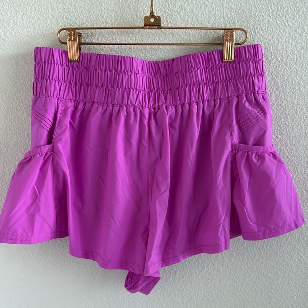 Free People Get You Flirt on Shorts Pink Ruffle Athleisure Active Medium - Picture 2 of 8
